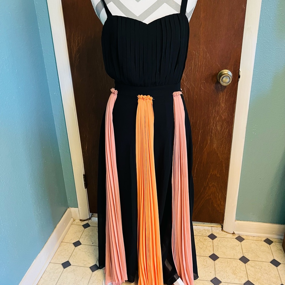 L’Atiste Black Maxi Dress with Pleated attached Panels